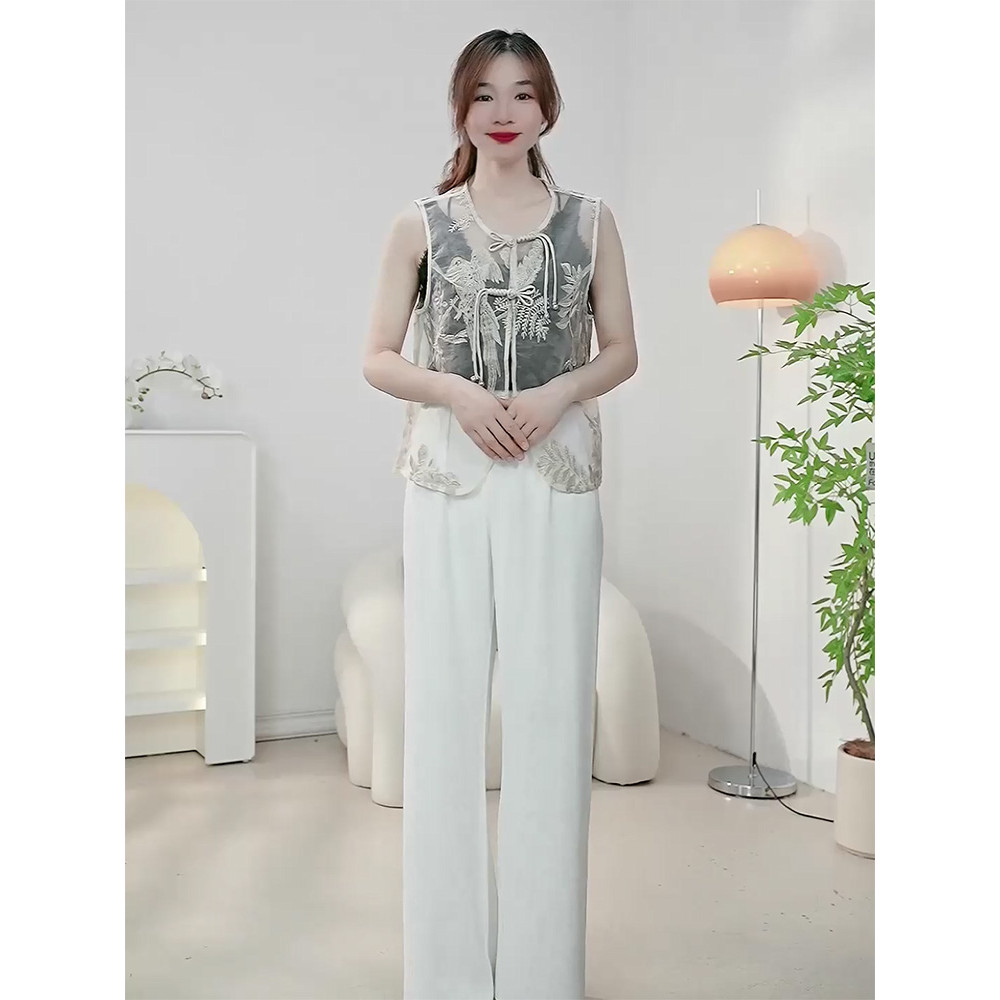 245959 ฤดูร้อนเสื้อกั๊กผู้หญิงกลางความยาวแขนกุดรอบคอLXL.M