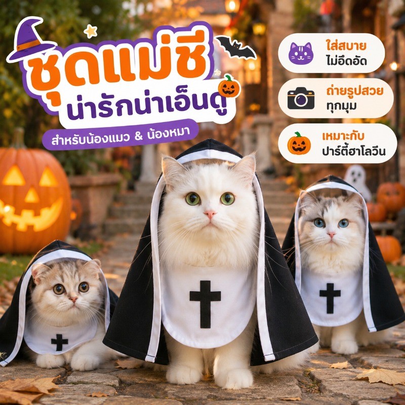 เสื้อผ้าสัตว์เลี้ยง ชุดแม่ชี cosplay ฮาโลวีน เสื้อแมว เสื้อสุนัข คริสต์มาส อุปกรณ์ประกอบฉากถ่ายภาพ
