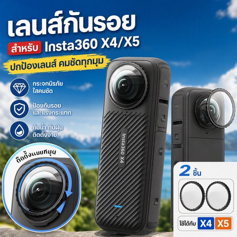 COD ฝาครอบเลนส์กล้อง Insta360 X5 X4 อุปกรณ์เสริม Lens Guard กันรอยขีดข่วน สำหรับกล้องกีฬา ติดตั้งง่าย พกพาสะดวก