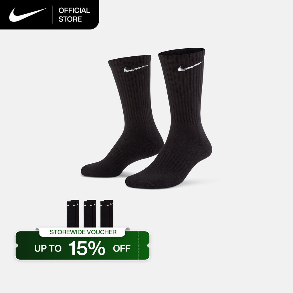 Nike Everyday Cushioned Training Crew (3 Pairs) Socks - Black [SX7664-010]