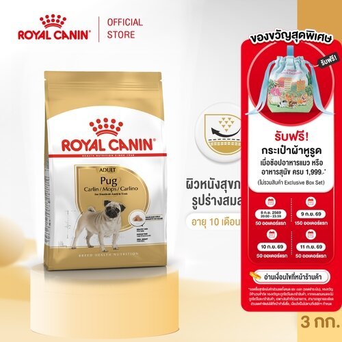 Royal Canin Pug Adult 3kg อาหารเม็ดสุนัขโต พันธุ์ปั๊ก อายุ 10 เดือนขึ้นไป (Dry Dog Food, โรยัล คานิน)