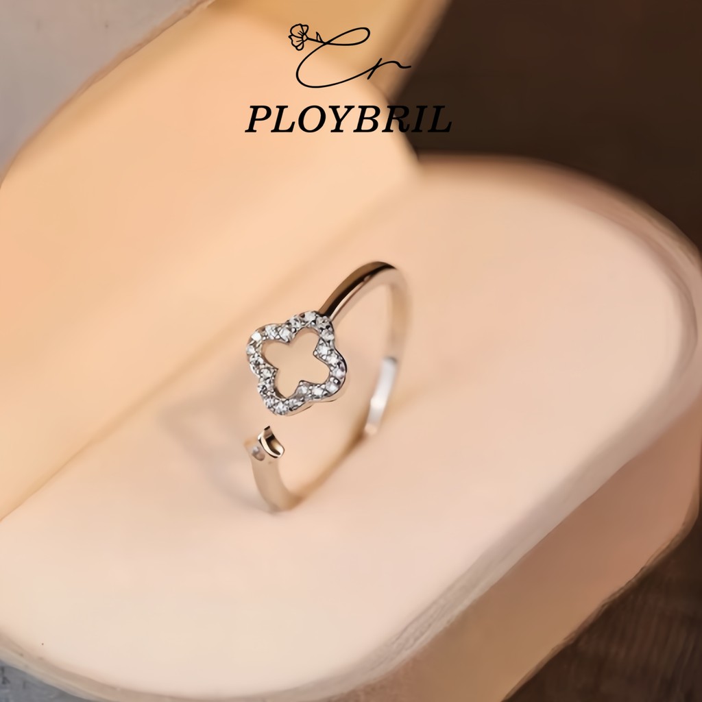 PLOYBRIL💕แหวนเงินแท้ Lucky Flower แหวนผู้หญิง แหวนเงินแท้ แหวนปรับขนาดได้ แหวนเรียบหรู แหวนมงคล J051