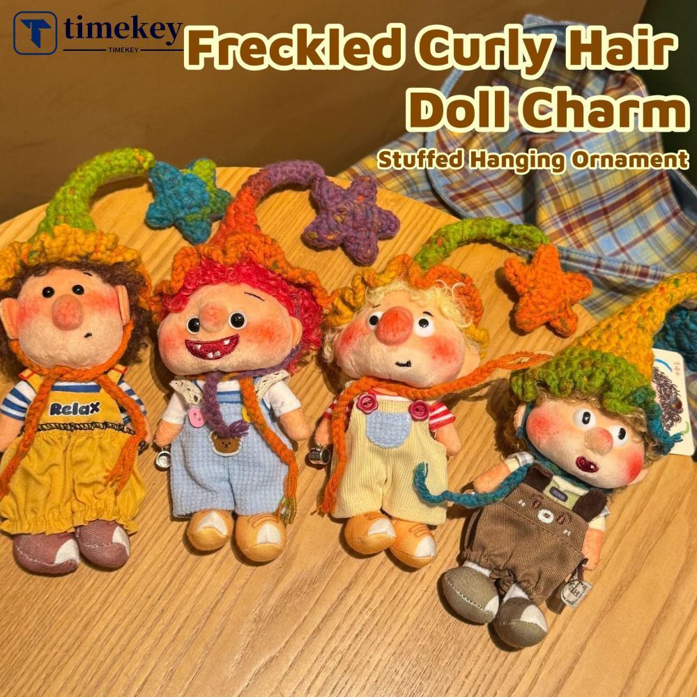 TIMEKEY น่ารัก Curly Frizzy Freckle ครอบครัวตุ๊กตาพวงกุญแจ Star หมวกผสมสีกระเป๋าจี้อุปกรณ์ตกแต่ง O4V
