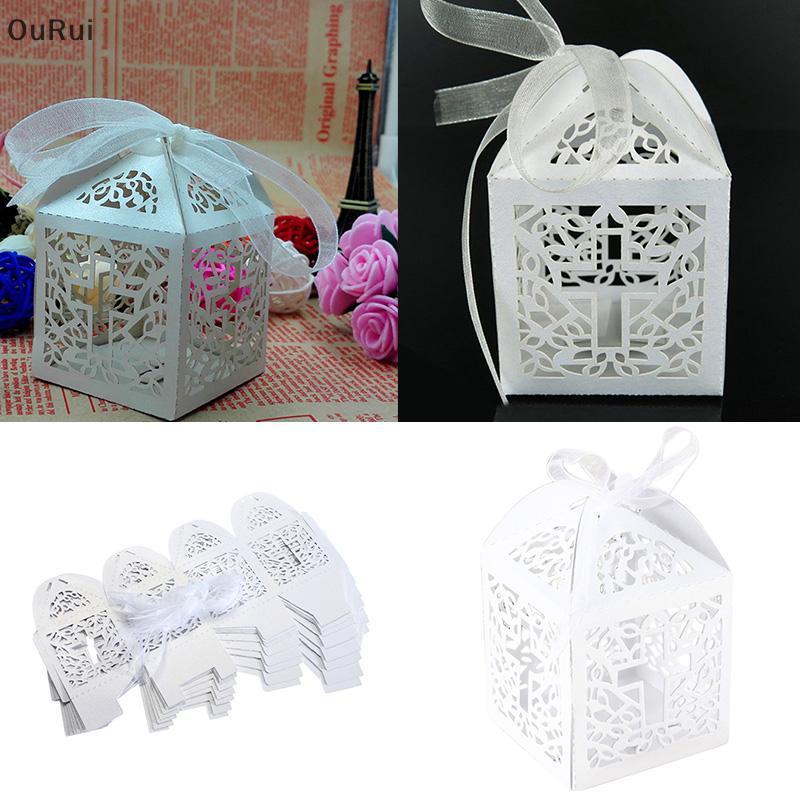 [B&C] กล่องของขวัญขนมกระดาษงานแต่งงานงานแต่งงาน 10 ชิ้นพร้อมริบบิ้น {th}