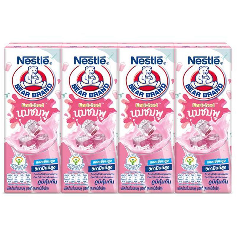 ตราหมีนมยูเอชทีนมชมพู170มล. แพค 4 Bear Brand UHT Pink Milk 170ml. Pack 4