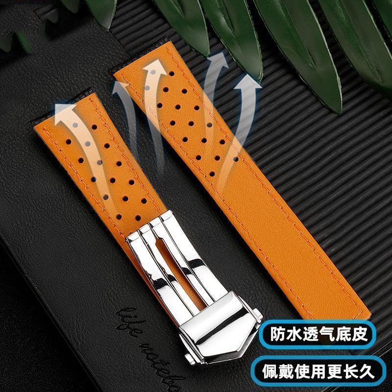 Strap เหมาะสําหรับ TAG Heuer TAG Heuer Monaco Blue Disc นาฬิกา CAW211R Series สายนาฬิกาหนังแท้อุปกรณ