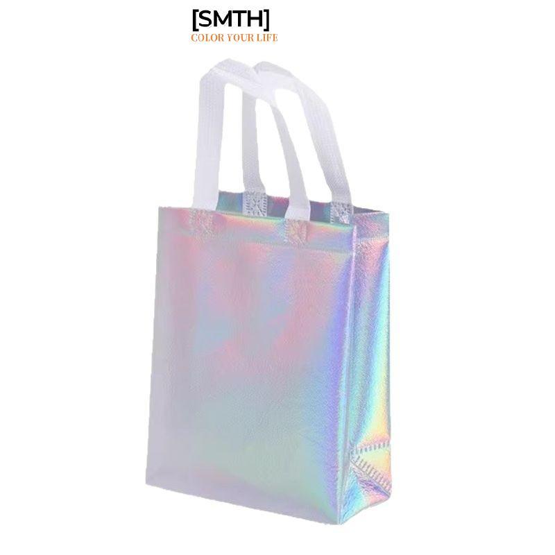 [SMTH] Iridescent Holographic Gift Bags With Handles Non-Woven Shopping Bags Portable Rainbow Color 
