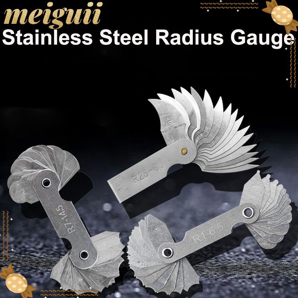 MEIGUII 16 ชิ้น/เซ็ต Radius Gauge Radius Fillet Gauge สแตนเลส Arc เครื่องมือวัดตัวอย่าง R Gauge