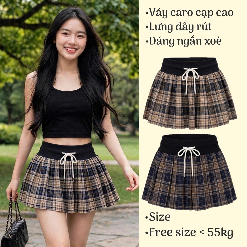 กระโปรงสั้นลายตารางหมากรุกผู้หญิงผ้าคอตตอนสวย BTL97 - Lisa batiqu