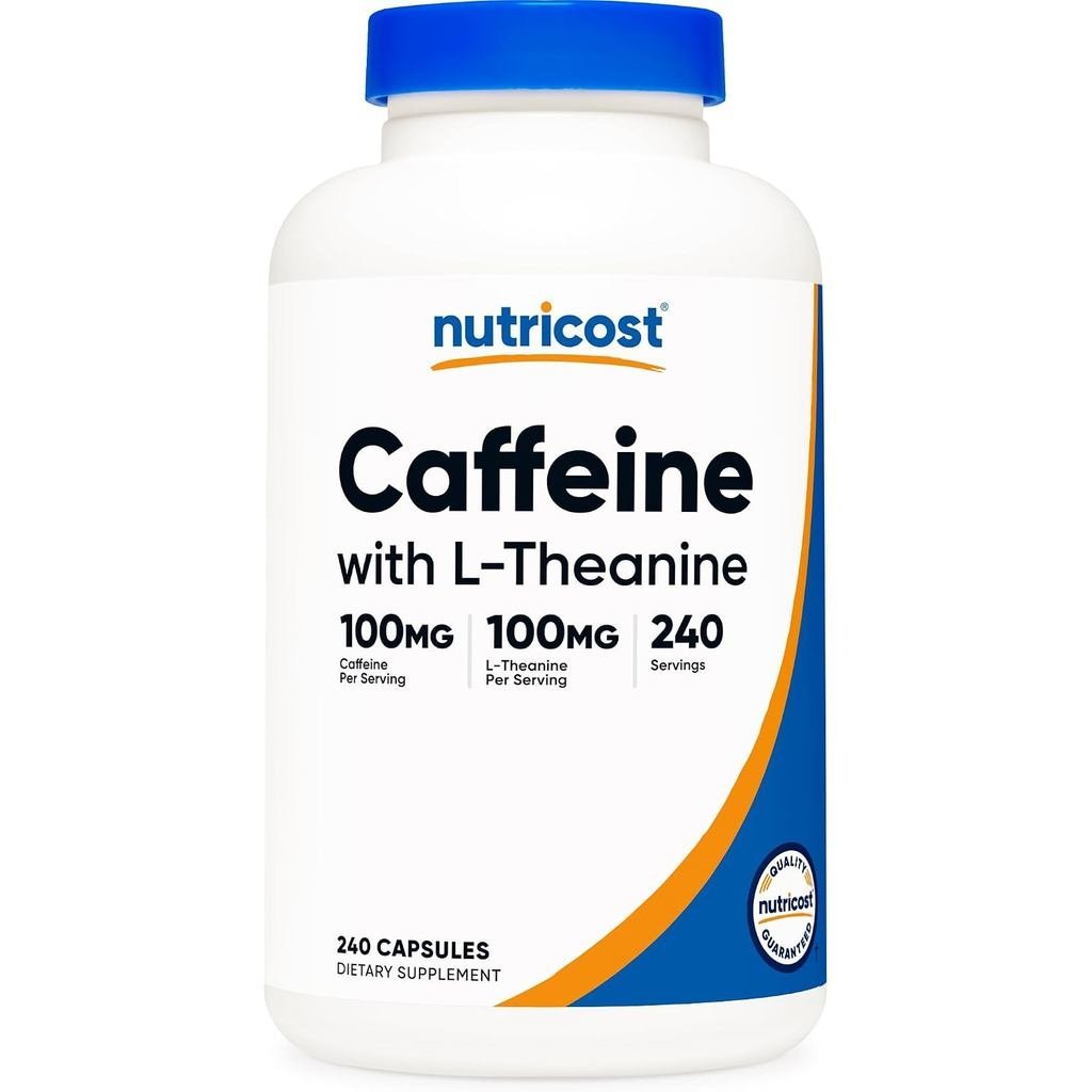 Nutricost Caffeine พร้อม L-Theanine แต่ละ 100 มก. 240 แคปซูล