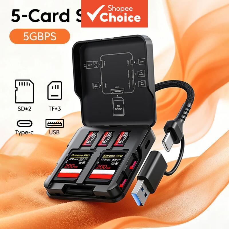 กล่องใส่การ์ดหน่วยความจํา 2 in 1 อเนกประสงค์ พร้อมสาย USB/Type-C ความเร็วสูง USB3.0 สําหรับจัดการ SD/TF