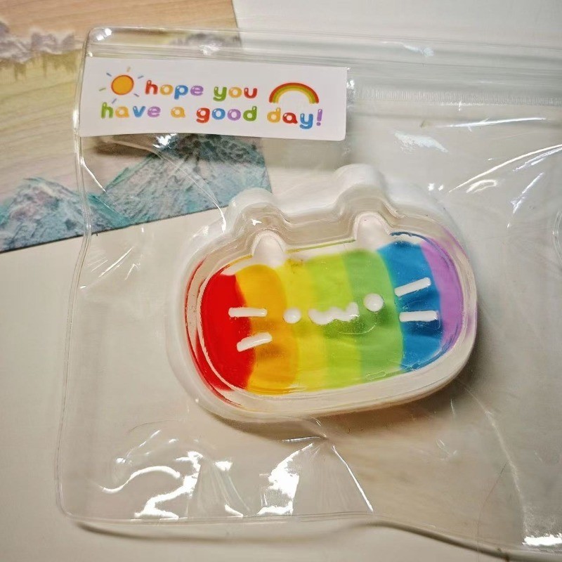 สกุชชี่ชีสแมวสายรุ้งของเล่นเมือกคลายเครียดน่ารักสําหรับเด็กและนักเรียน - รูปที่ 6