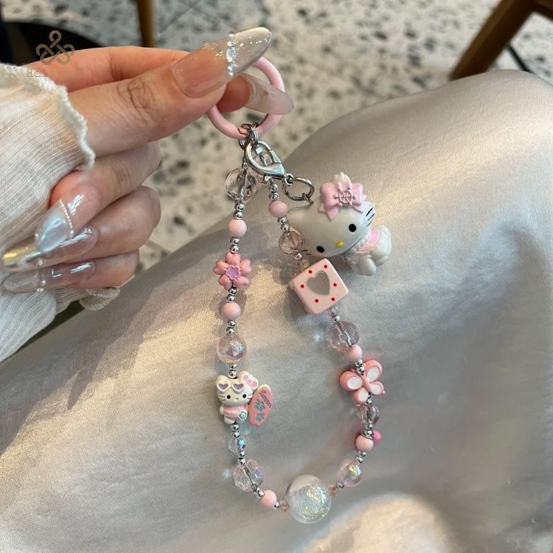 HELINYUE จี้โซ่โทรศัพท์น่ารักสีชมพูหวาน Anti-Lost Lanyard สําหรับอุปกรณ์โทรศัพท์มือถือกระเป๋า Charm Decor พวงกุญแจของขวัญ TH
