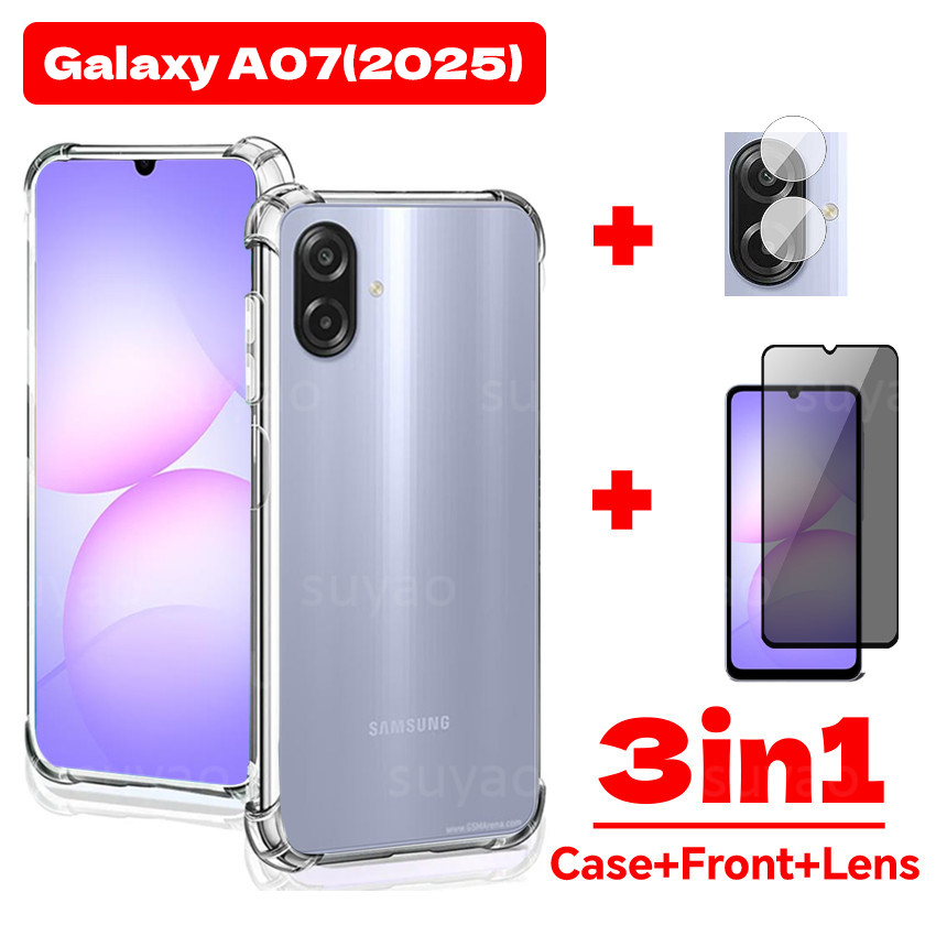 สําหรับ Samsung Galaxy A07 A17 2025 3in1 เคสโทรศัพท์ใสปลอก SamsungA07 กันกระแทก Soft TPU Anti-Spy Full Privacy Tempered Peek Glass Screen Protector เลนส์ฟิล์ม Class