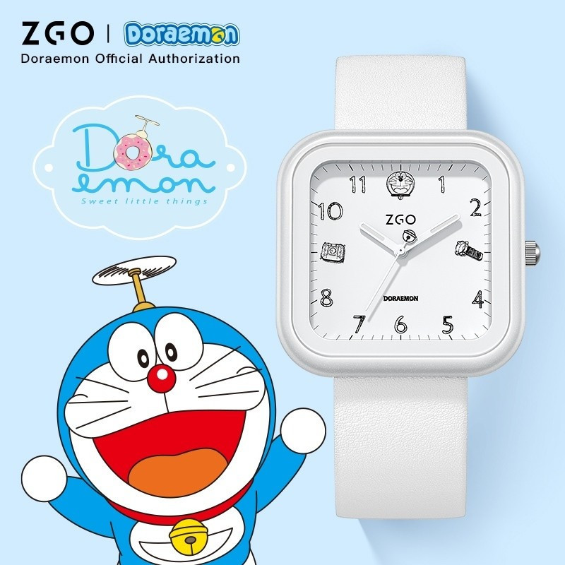 ZGO x Doraemon นาฬิกาผู้หญิง. ย้อนหลังสูง นาฬิกาแฟชั่นควอตซ์ พิเศษสําหรับสอบ เงียบ นาฬิกาควอทซ์กันน้
