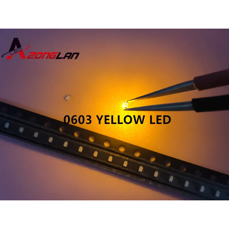 100PCS 0603 สีเหลือง SMD led Super Bright 120mcd 2.0 ~ 2.4V 580-590nm SMD 0603 led สีเหลือง 0603 ไดโ