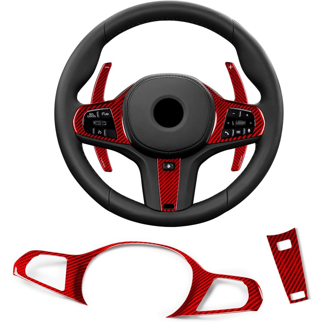 T-carbonพวงมาลัยฝาครอบล้อTrimเหมาะกับBMW 1 3 5 7 8 Series;X4 X5 X76 I4 Z4 M4 M5 M8 XM X3M X4M X5M X6