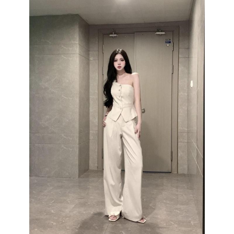 ชุดหรูหรา สไตล์ฮอต ดีไซน์สวย เสื้อกั๊กไหล่ไม่สมมาตร เสื้อกล้าม สำหรับผู้หญิง ชุดฤดูร้อน ความยาวพื้น 