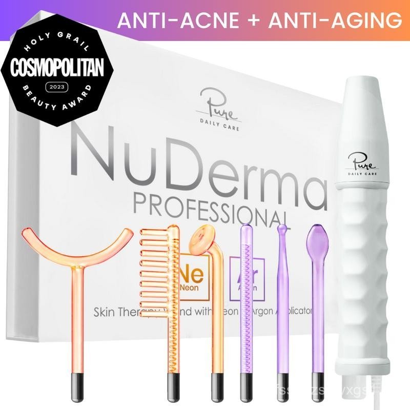 NuDerma Professional High Frequency Wand by Pure Daily Care with Argon & Neon Applicators Anti-Aging