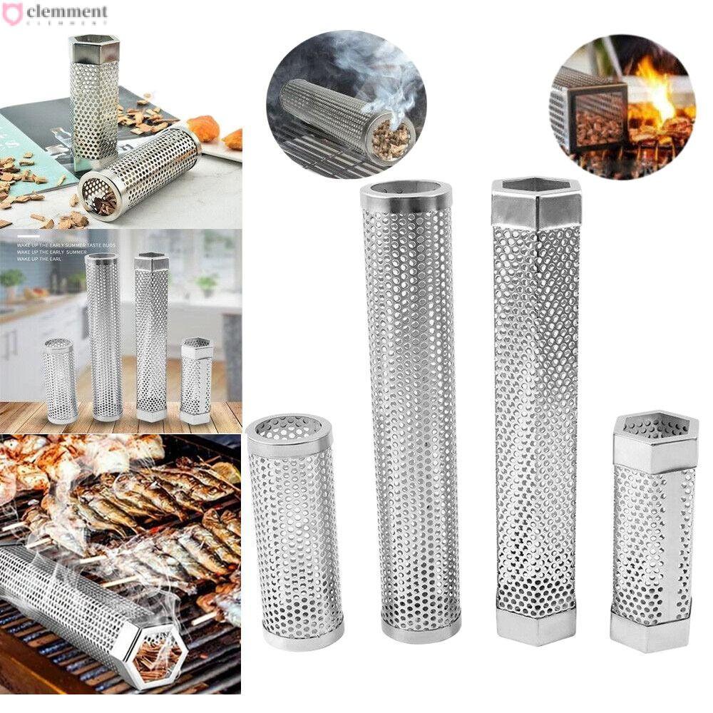 CLEMMENT สแตนเลสเหล็กตาข่ายกลางแจ้งกล่องบาร์บีคิว Camping อุปกรณ์เสริมเม็ด Smoker BBQ Smoker Tube