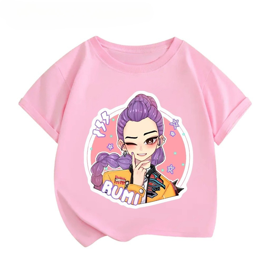 เสื้อยืดแขนสั้นสำหรับเด็กหญิง พิมพ์ลายการ์ตูน K-pop Demon Hunters, Kpop Huntrix, Rumi