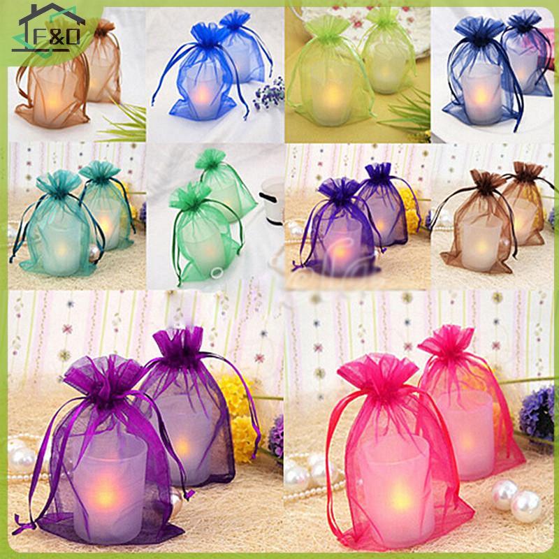 F&O 50 ชิ้น Organza ถุงของขวัญเครื่องประดับถุงขนมงานแต่งงานโปรดปรานกระเป๋าตาข่ายถุงของขวัญ