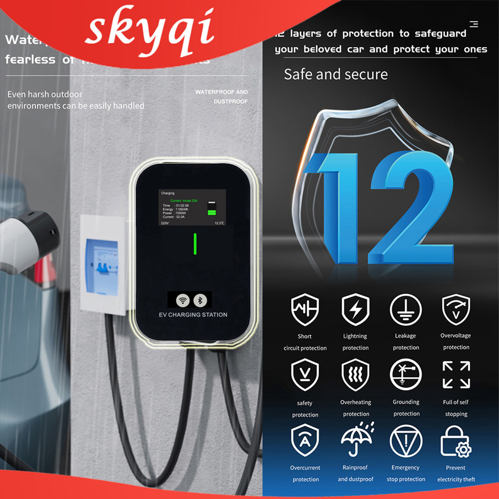 32A 7KW 5M EV สถานีชาร์จพร้อม APP ควบคุม EV