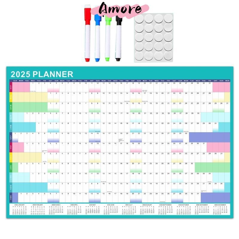 Amore 2025 Full Year to View ปฏิทิน 90x60 ซม. 2025 ปฏิทินติดผนัง Yearly Planner Office Work Organise
