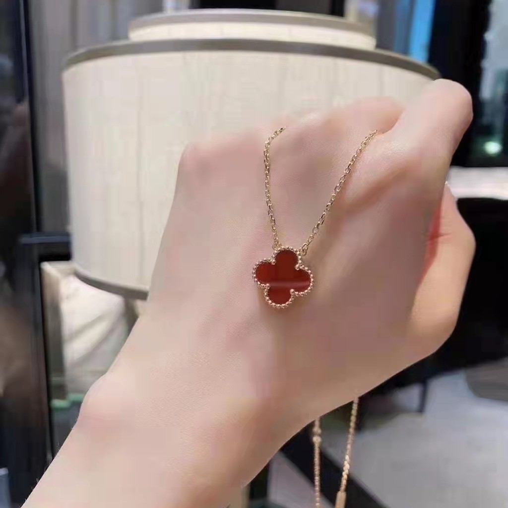 สร้อยคอมุกทรายคาร์เนเลียน Van Cleef & Arpels Alhambra ขนาดกลาง ทองคำขาว 18K