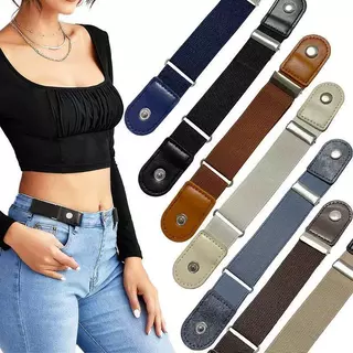 2pcs unisex เข็มขัดยางยืดสีพื้นไม่มีหัวเข็มขัดลำลองเข็มขัดที่มองไม่เห็นคนขี้เกียจ