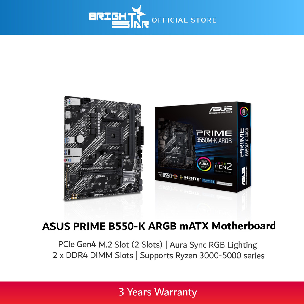 เมนบอร์ด ASUS PRIME B550M-K ARGB AM4 Micro-ATX
