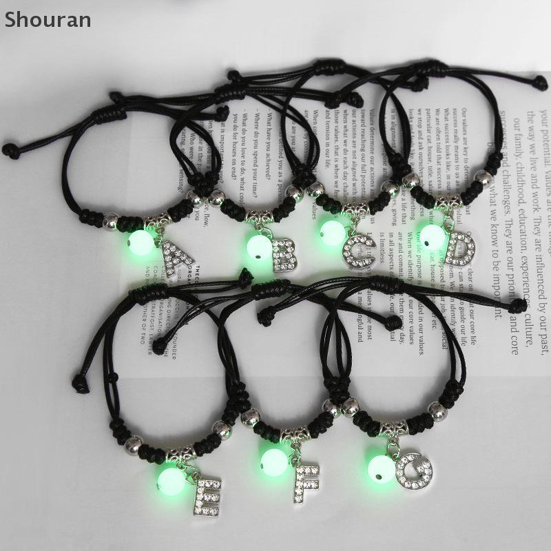 (niangben888) Luminous AZ จดหมายเริ่มต้นสร้อยข้อมือเรืองแสงในที่มืดสร้อยข้อมือโซ่เชือกปรับได้สําหรับ