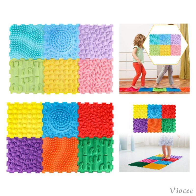 [Viocee] 6x Massage Sensory Puzzle Play Mats เด็กทําความสะอาดง่ายเกมการศึกษารูปแบบที่แตกต่างกันและสี