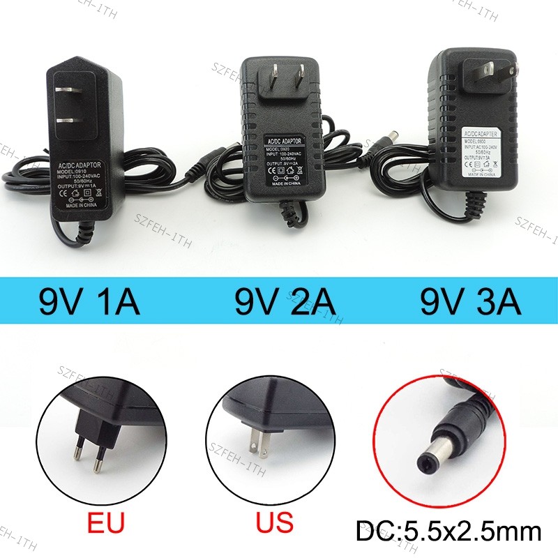 AC 110V 220V ถึง DC 9V 1A 2A 3A 9V2A 9V1A อะแดปเตอร์ EU US 1000ma 2000ma 3000ma Converter Charger สํ