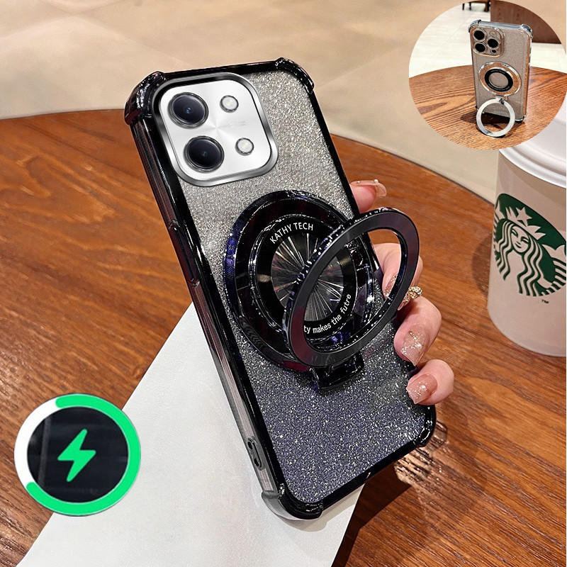 เหมาะสําหรับ OPPO A6 PRO 4G 5G เคสโทรศัพท์สี่มุม anti drop CD วงเล็บแม่เหล็กแฟลชแป้งโปร่งใส soft shell dual-ใช้ 023