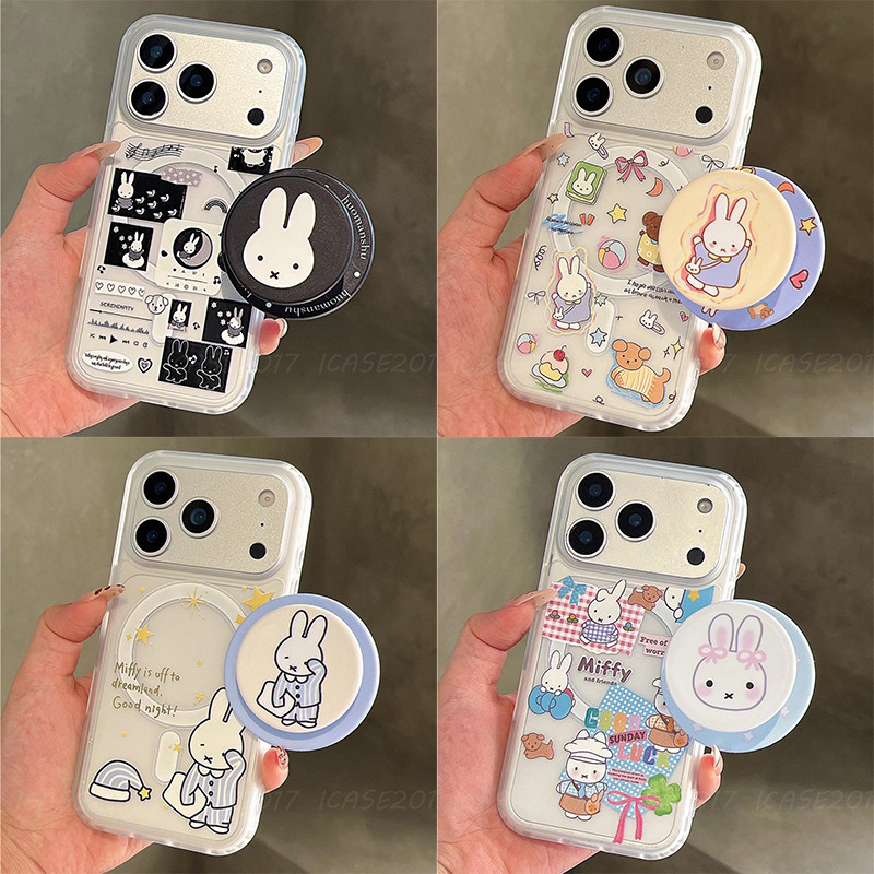 Frosted Label Miffy Magnetic Bracket Samsung A17 A56 A36 A55 A35 S25 edge S24 S23 Ultra Shock-Resistantเคสโทรศัพท์