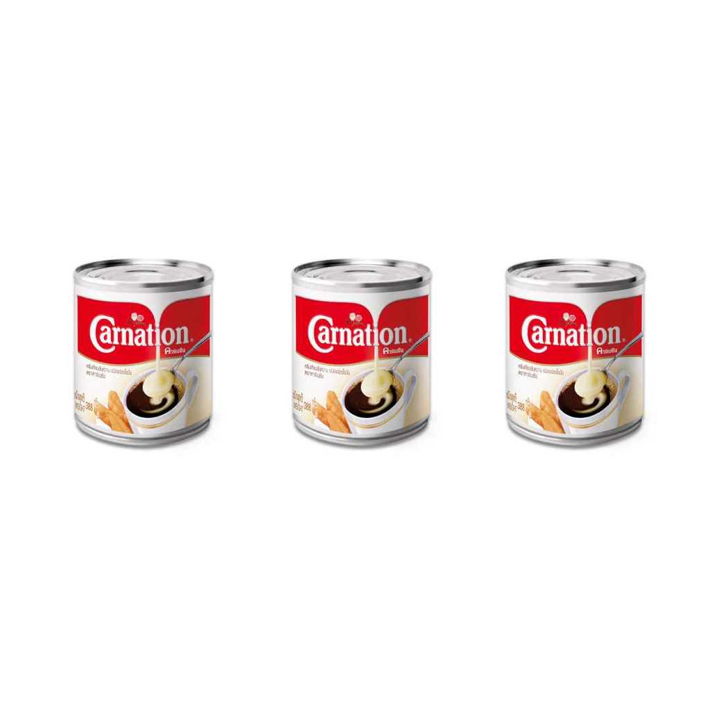 carnation condensed milk คาร์เนชัน นมข้นหวาน แบบกระป๋อง ขนาด 388g (แบบ 3 กระป๋อง)