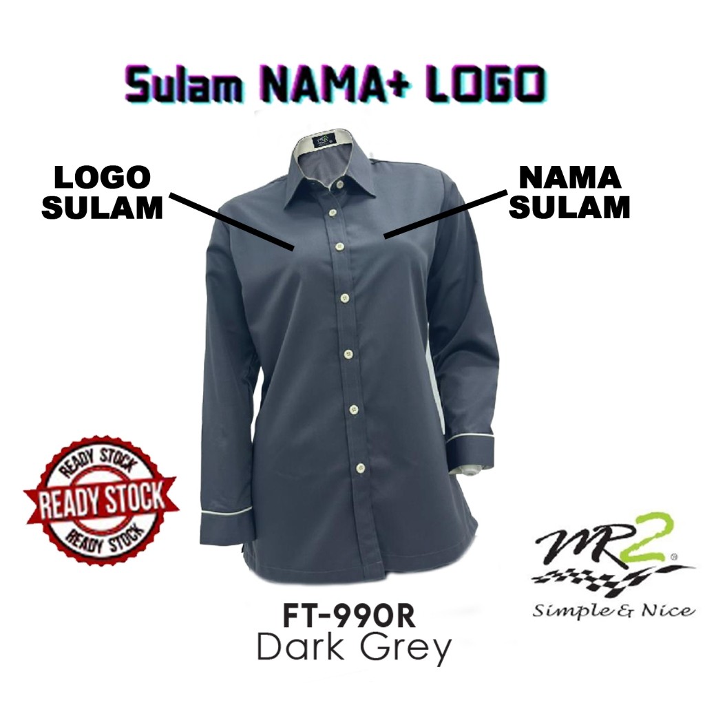 เสื้อเชิ้ตผู้หญิง LONG-SLEEVED KORPORAT DARK GREY PIPING WHITE (FT 990R) JENAMA MR2