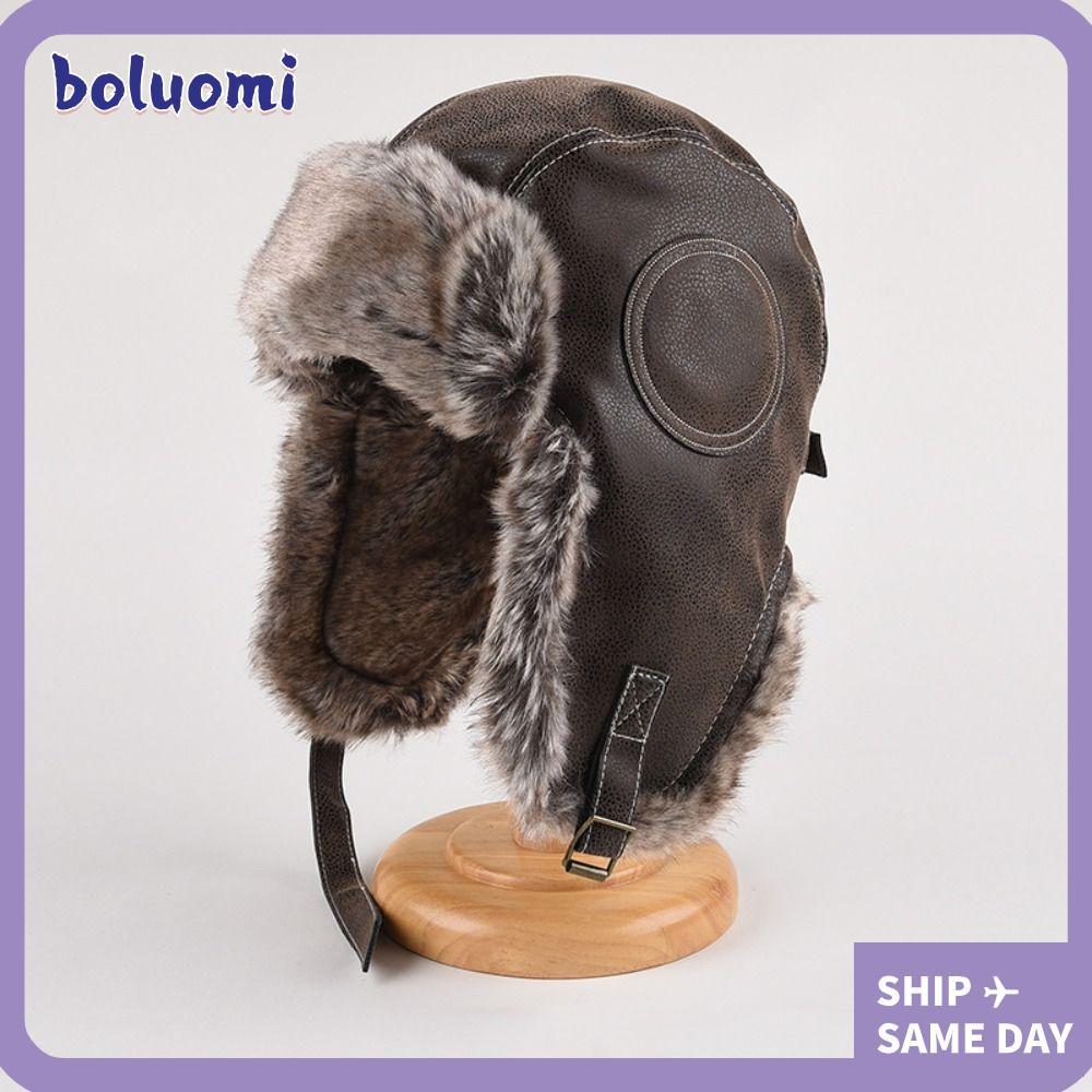 BOLUOMI Ski Ushanka หมวกกันหนาวแบบ Ushanka ทำจากผ้าขนสัตว์ปลอม มีปีกหู อุ่นและกันลม