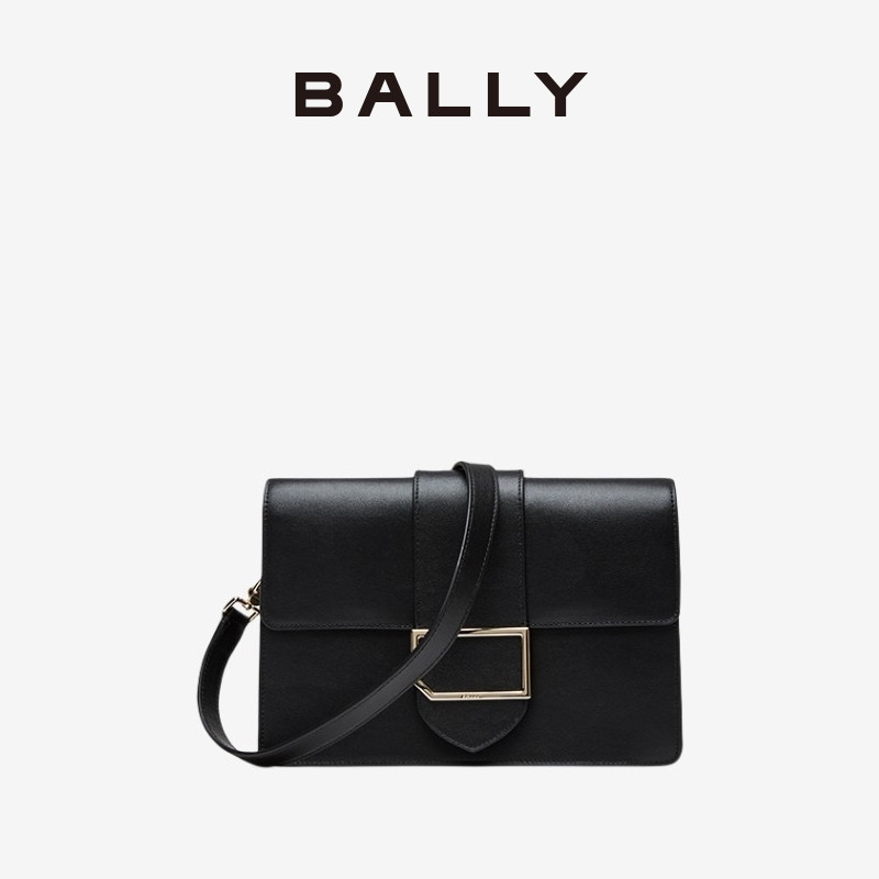 BALLY/BALLY Ladies หนังสีดํา Square Buckle Crossbody Bag Mini Bag6234358