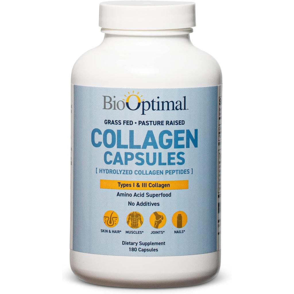ยาคอลลาเจนไบโอออปติมอล-อาหารเสริมคอลลาเจน180แคปซูลสําหรับผิวผมเล็บและข้อต่อสําหรับผู้หญิงและผู้ชายหญ