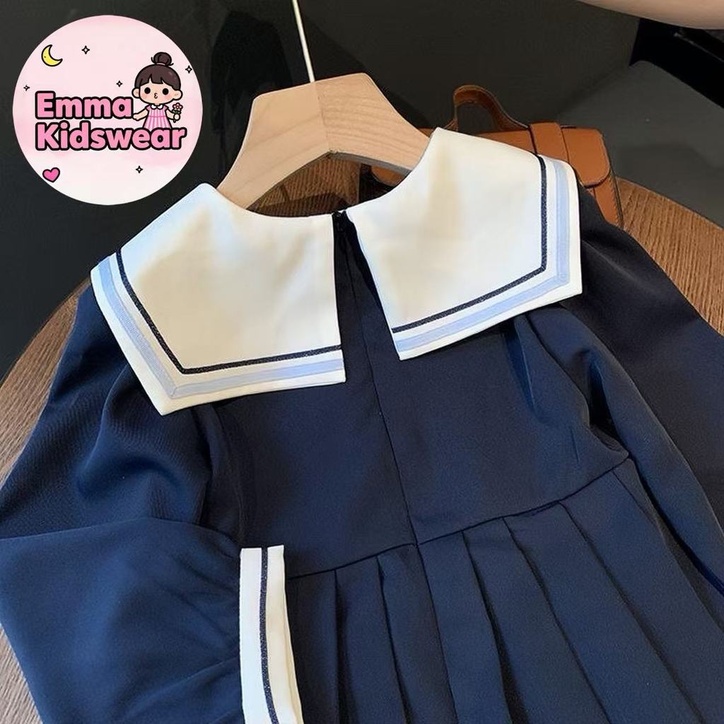 💗EK👧🏻สไตล์ญี่ปุ่น ชุดนักเรียนอนุบาล สําหรับเด็กผู้หญิง ชุดเดรสแขนยาว สไตล์กองทัพเรือ โบว์สีแดง🚀 - รูปที่ 7