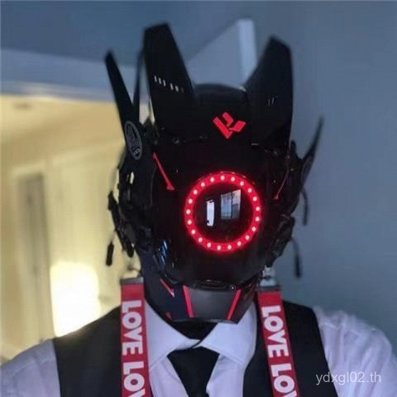 Cyberpunk Mask Predator Helmet Male Mecha Glowing Full Face Headgear Mask