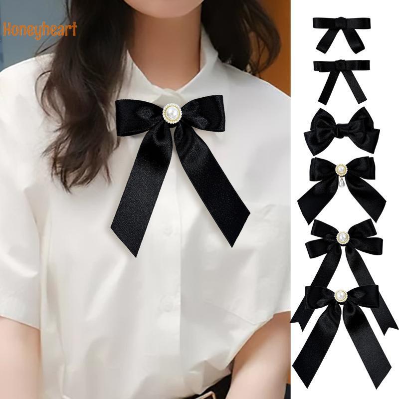 ริบบิ้นโบว์ดำเข็มกลัดมุกสำหรับผู้หญิง ใช้งานได้หลากหลาย เสริมแต่งเสื้อผ้าหรือของขวัญพิเศษ