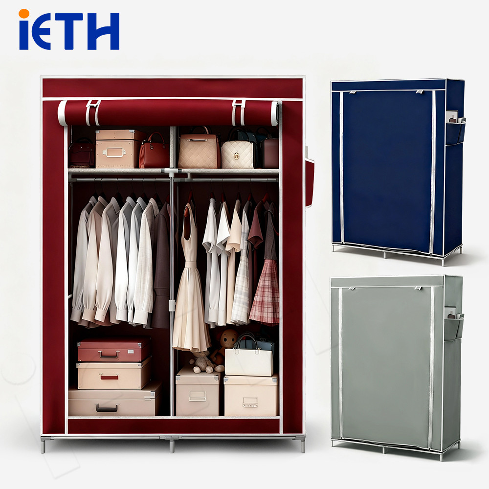 iETH ตู้เสื้อผ้า 105cm ราวแขวนคู่ จุเยอะขึ้น 50% แบบม่านม้วนกันฝุ่น/กันแมลง โครงเหล็กแข็งแรง ไม่เป็นสนิม สำหรับคอนโดและหอพัก