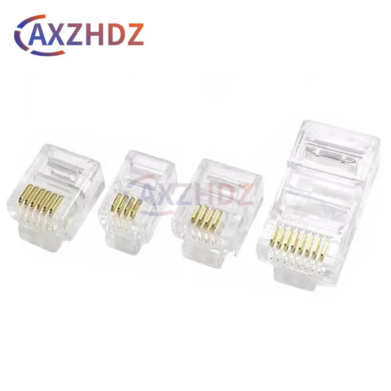 20PCS 4Pin 6Pin 8Pin สายเคเบิลตัวเชื่อมต่อปลั๊กโทรศัพท์เชื่อมต่ออินเทอร์เน็ต RJ9 4P4C RJ11 6P4C 6P6C