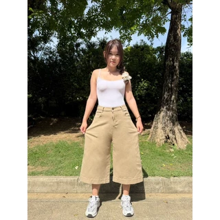 YODOกางเกงยีนส์7ส่วนสีขาวใส่ทำงาน ทรงเอวสูงยืดได้ดี #6670
