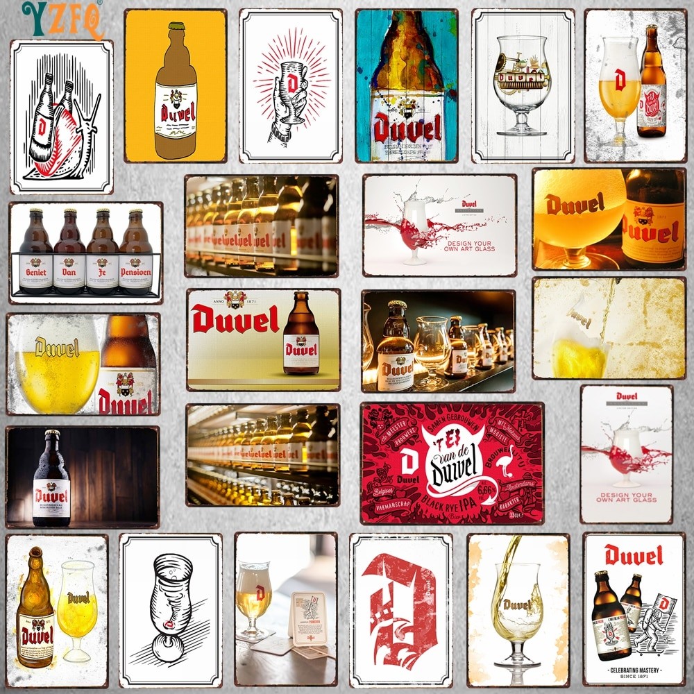 เบลเยียมเบียร์ Duvel Vintage โลหะดีบุกป้าย Retro Wall Art สําหรับบาร์ผับห้องครัวกาแฟตกแต่งบ้าน x นิ้