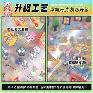 สมุดสติกเกอร์ภูมิทัศน์ขดลวดขนาดใหญ่ชุดวันหยุดพักผ่อนน่ารักเจ็ดฉากเจ้าหญิงซ้อนเด็ก ทําเอง สติกเกอร์