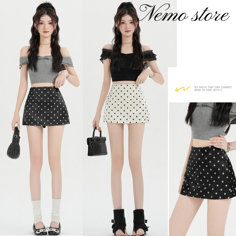 Nemo กระโปรงขาสั้นผู้หญิงแฟชั่นทรงเอลายจุด ผ้านุ่ม ใส่สบาย แมชได้หลายแบบ ตัดเย็บเข้ารูป (FY5165)